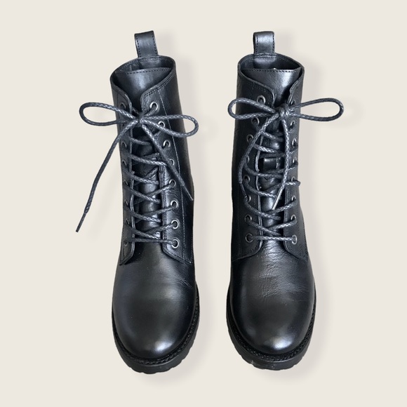 Frye Veronica Combat Black Leather Lace Up Casual Moto Everyday Cute Ankle Boots - Picture 10 of 16
